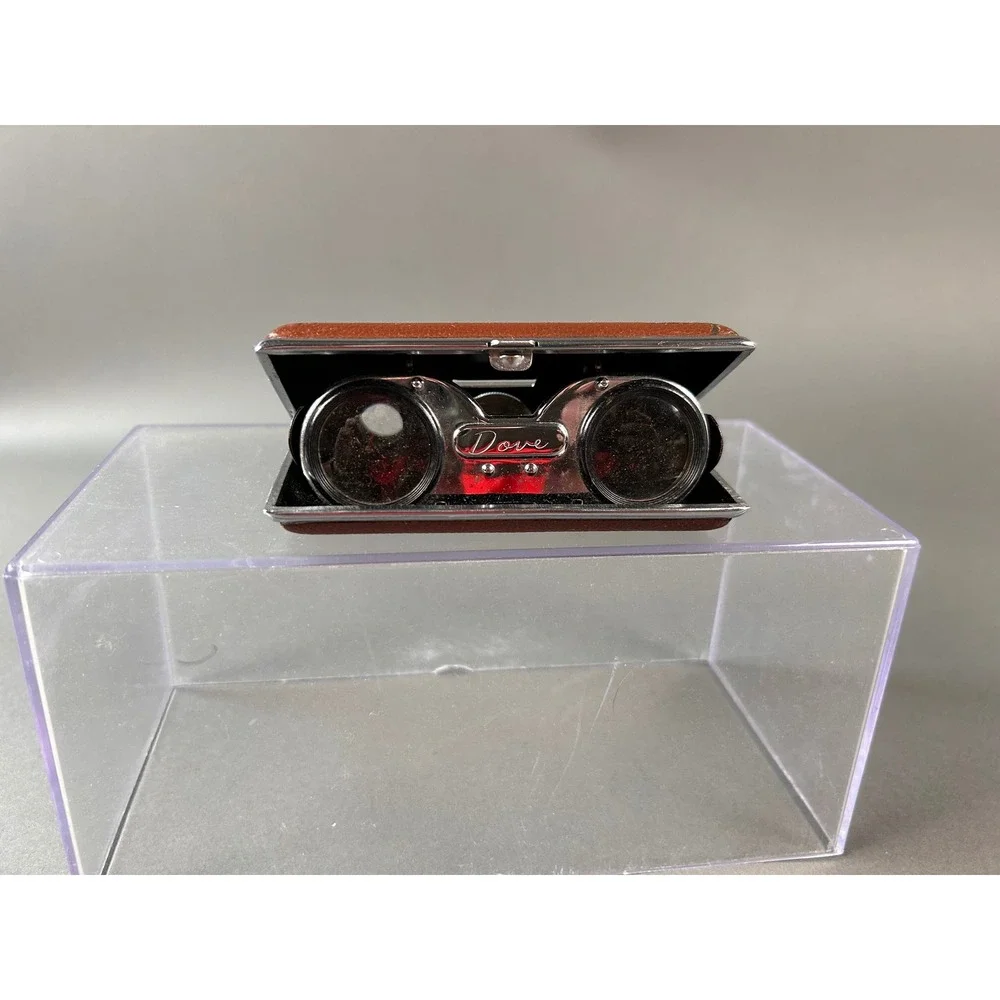 Vintage Custom-Aire Dove Folding Opera Glasses Brown Chrome Pocket Binoculars